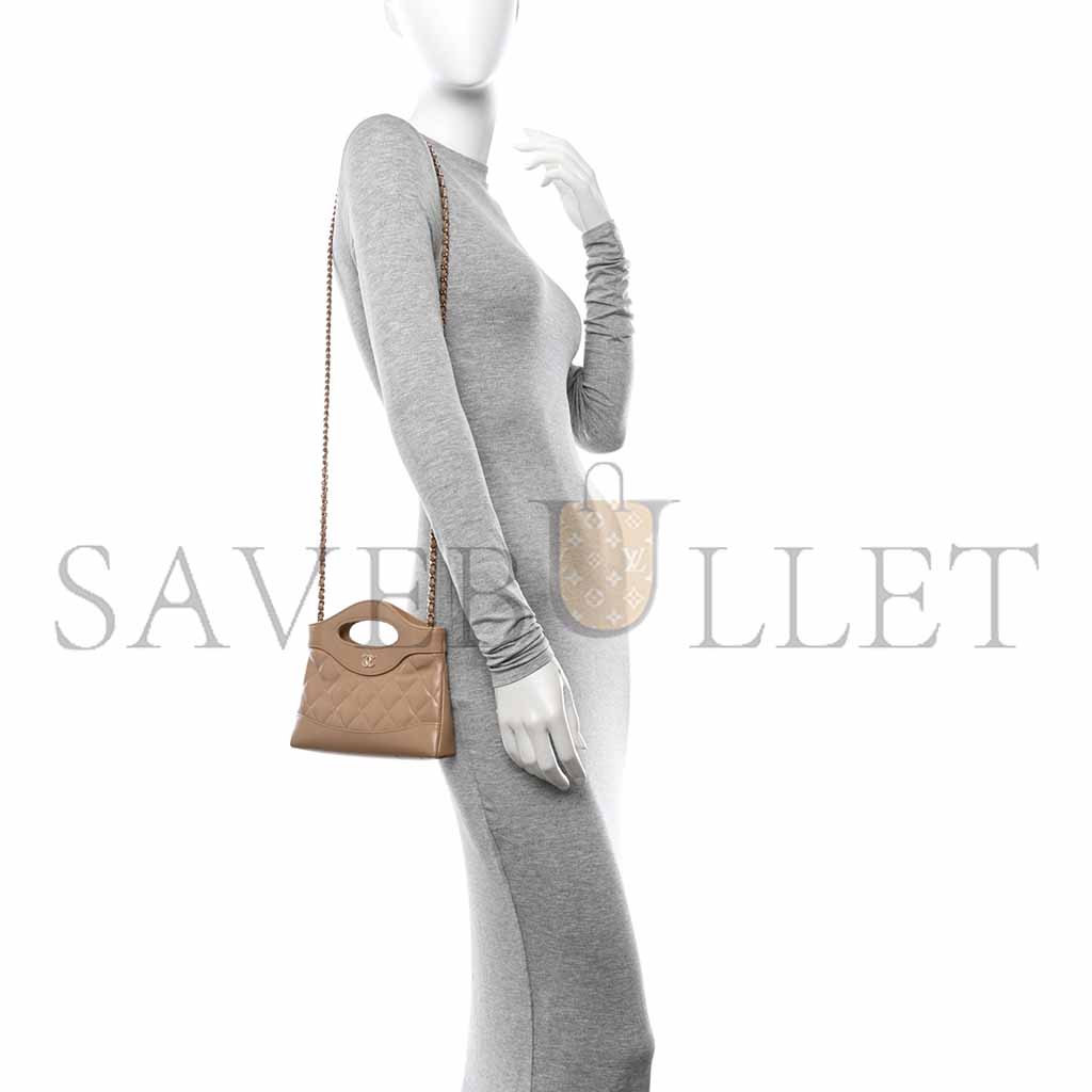 CHANEL SHINY CRUMPLED CALFSKIN QUILTED NANO 31 SHOPPING BAG BEIGE (20*17.5*3.5cm)
